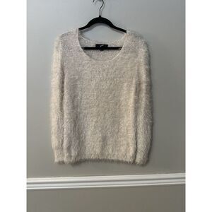 GNW SZ M SEQUIN FURRY‎ SWEATER CREAM COLOR VERY STRETCHY LS WOMEN